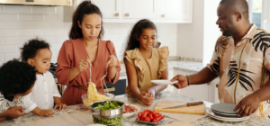 family in kitchen